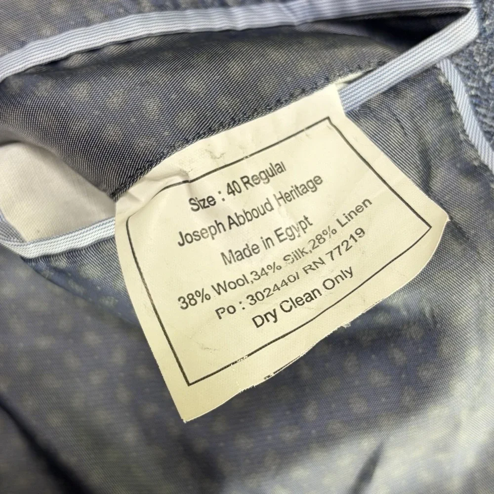 Joseph Abboud Indigo Blue E.THOMAS Wool Silk Linen Chambray Blue Blazer Mens 40R